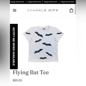 Sparkle City Flying Bat Tee - White with Black Bat Prints